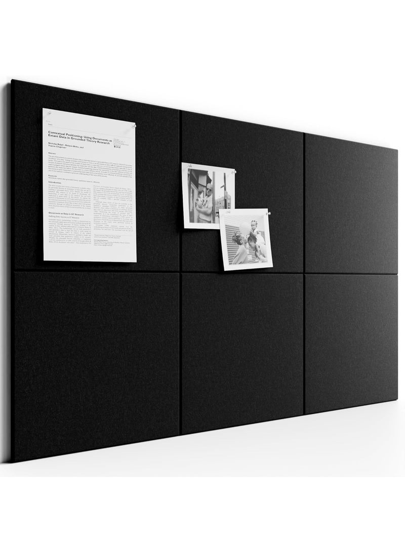 Tanyaz 6 Pack Felt Wall Tiles with Pushpins, Cork Boards for Walls Pin Board Bulletin Board Office Decor (Black) - Image 1